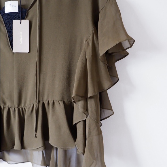 SOLD- RACHEL COMEY Floater Silk Blouse in Olive - Picture 5 of 11